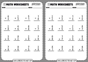 1 Digit Addition Worksheets