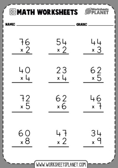 1 digit x 2 digit multiplication worksheets