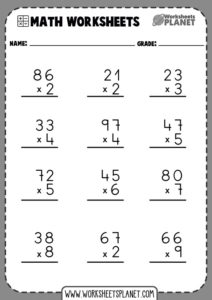 1-digit X 2-digit Multiplication Worksheets