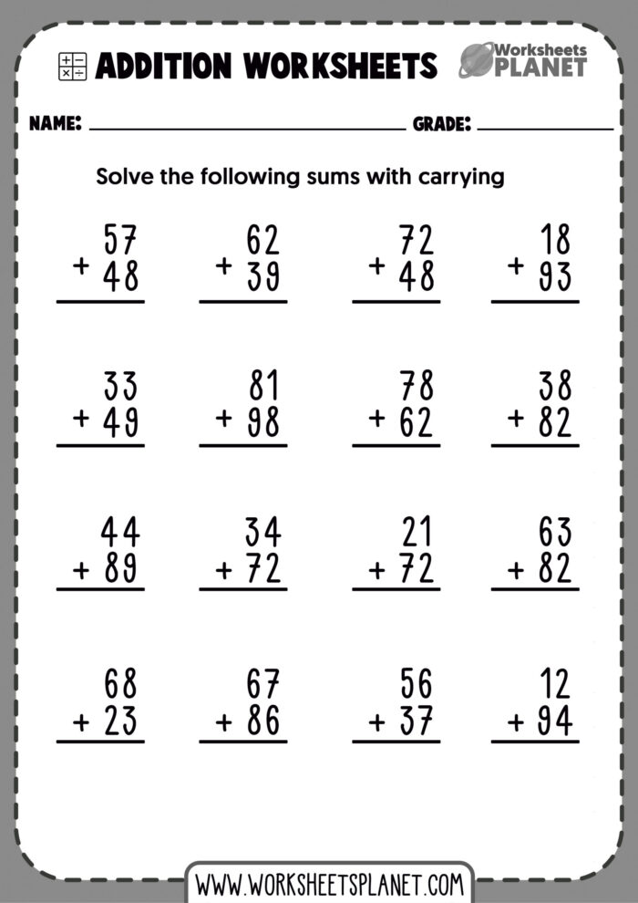 2 Digit Addition Worksheets Page 0