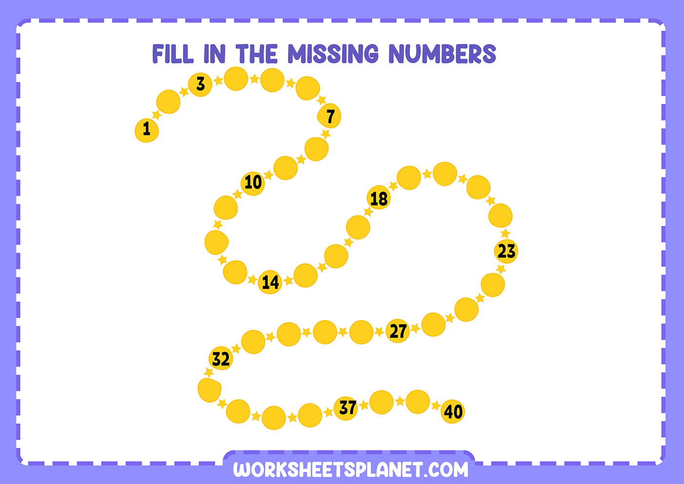 Fill In The Missing Numbers Worksheets