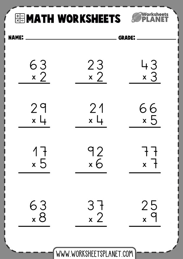 multiplication worksheets for grade 2
