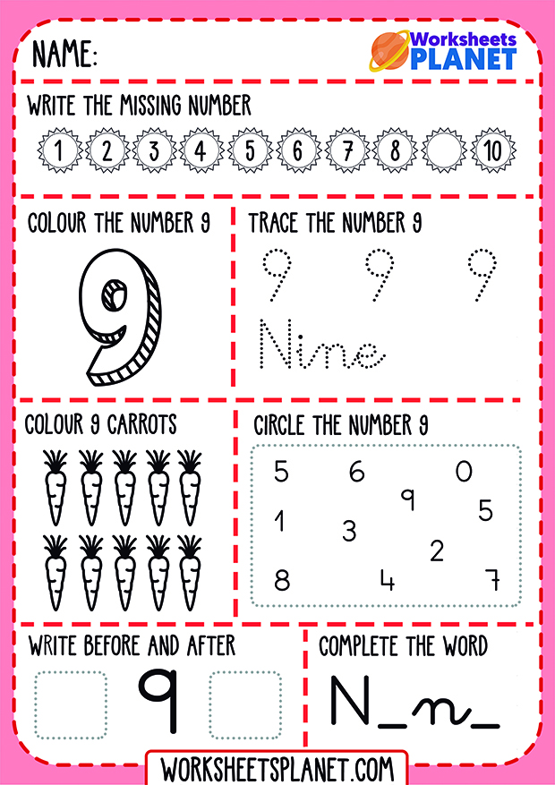 Learning Numbers Nine Worksheet