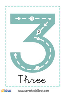 Tracing Number Three Worksheet