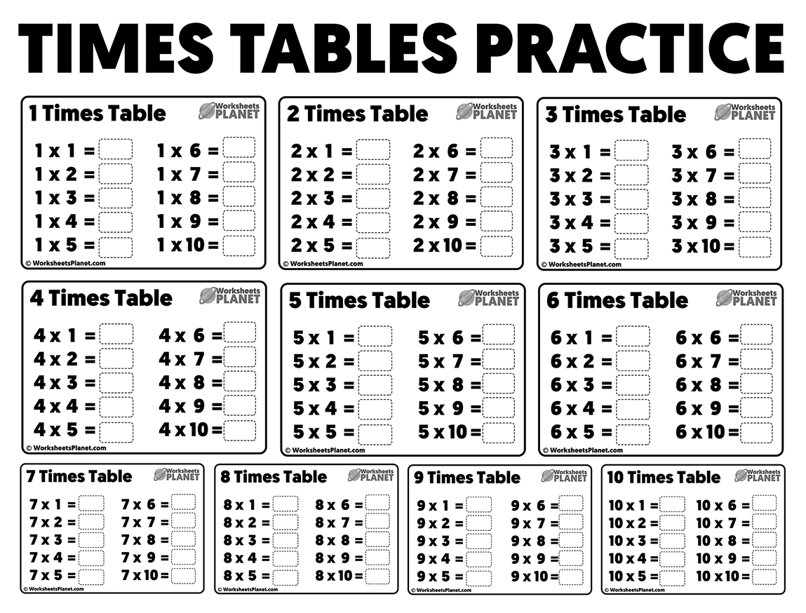 Printable Times Table Worksheets