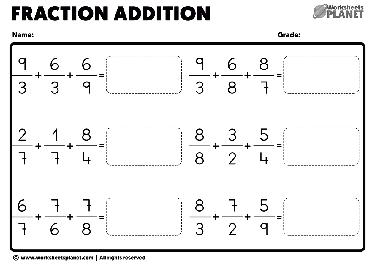 Adding 3 Fractions Problems Printable Fraction Addition Worksheets
