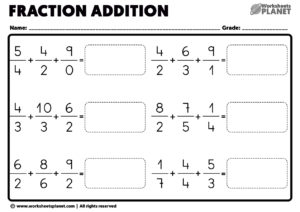 Adding Three Fractions Worksheets