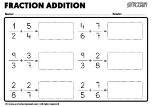 Different Denominators Adding Fractions Worksheets