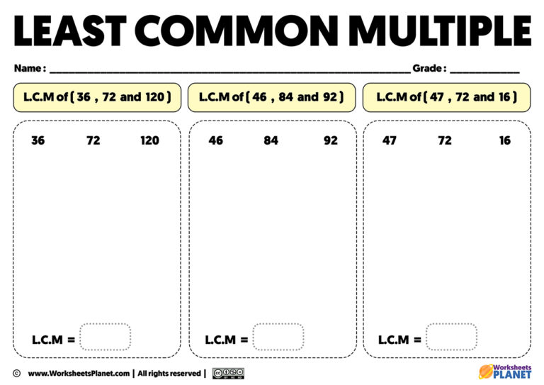 LCM Exercises Worksheets