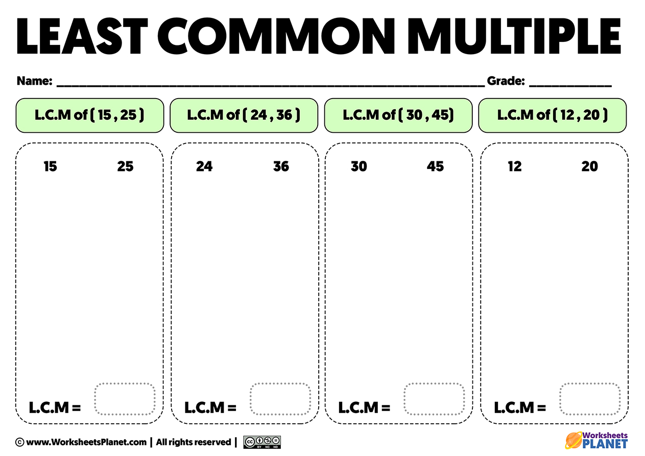 LCM Problems Worksheets