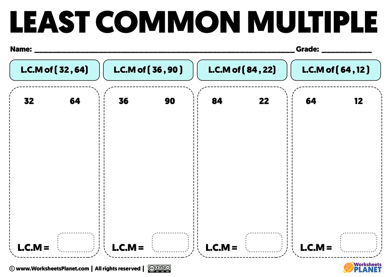 Least Common Multiple Math Worksheets