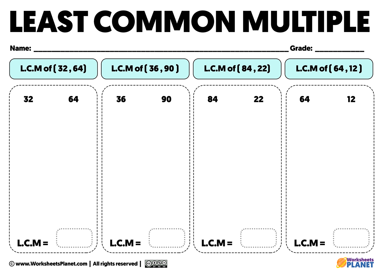 Lowest Common Multiple LCM Exercises And Worksheets