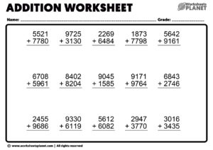 4 Digit Addition Worksheets 