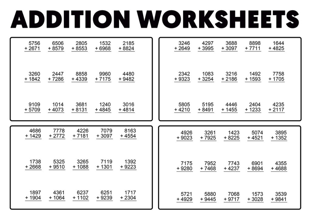 Free Printable 4 Digit Addition Worksheets