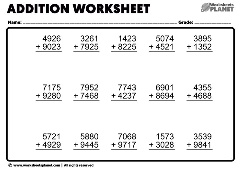 4 Digit Addition Worksheets | Free and Printable Resources