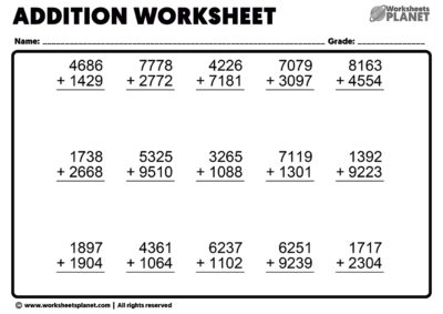 4 Digit Addition Worksheets | Free and Printable Resources