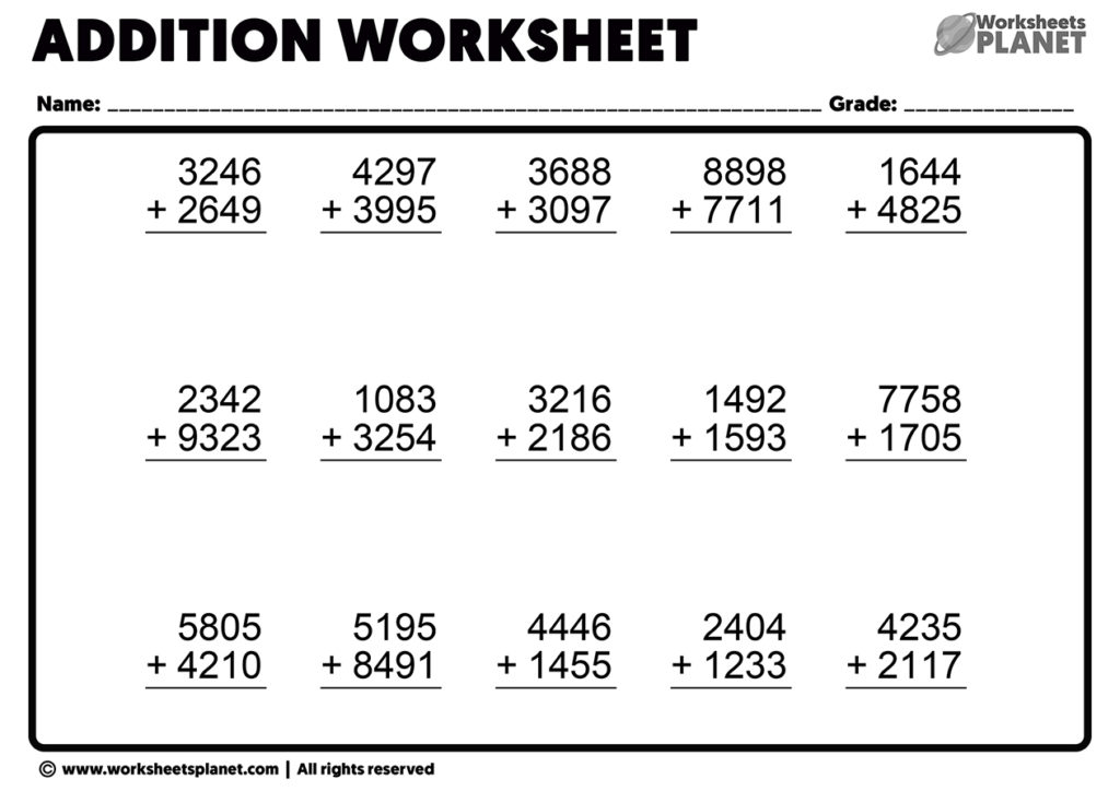 4 Digit Addition Worksheets | Free and Printable Resources
