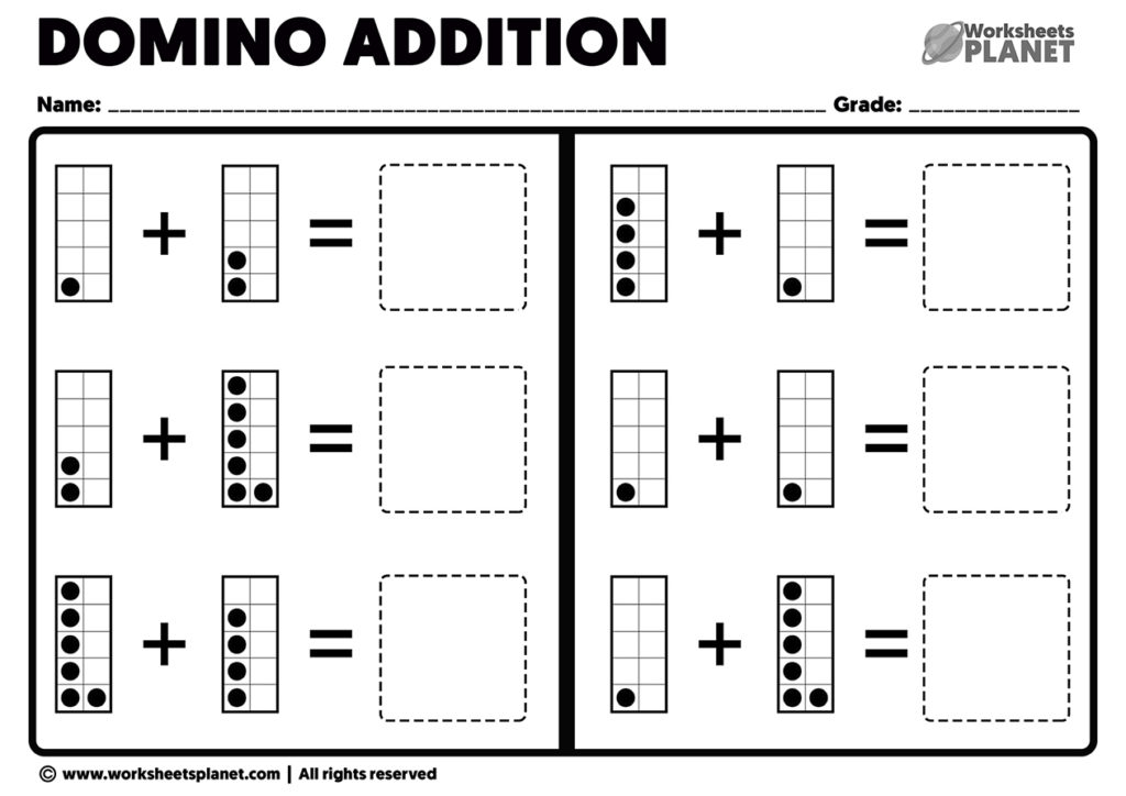 domino addition worksheets printable math worksheets