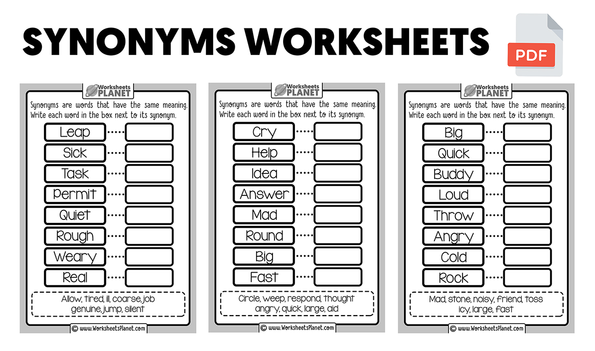 Synonyms Worksheets | Learning use of Synonyms