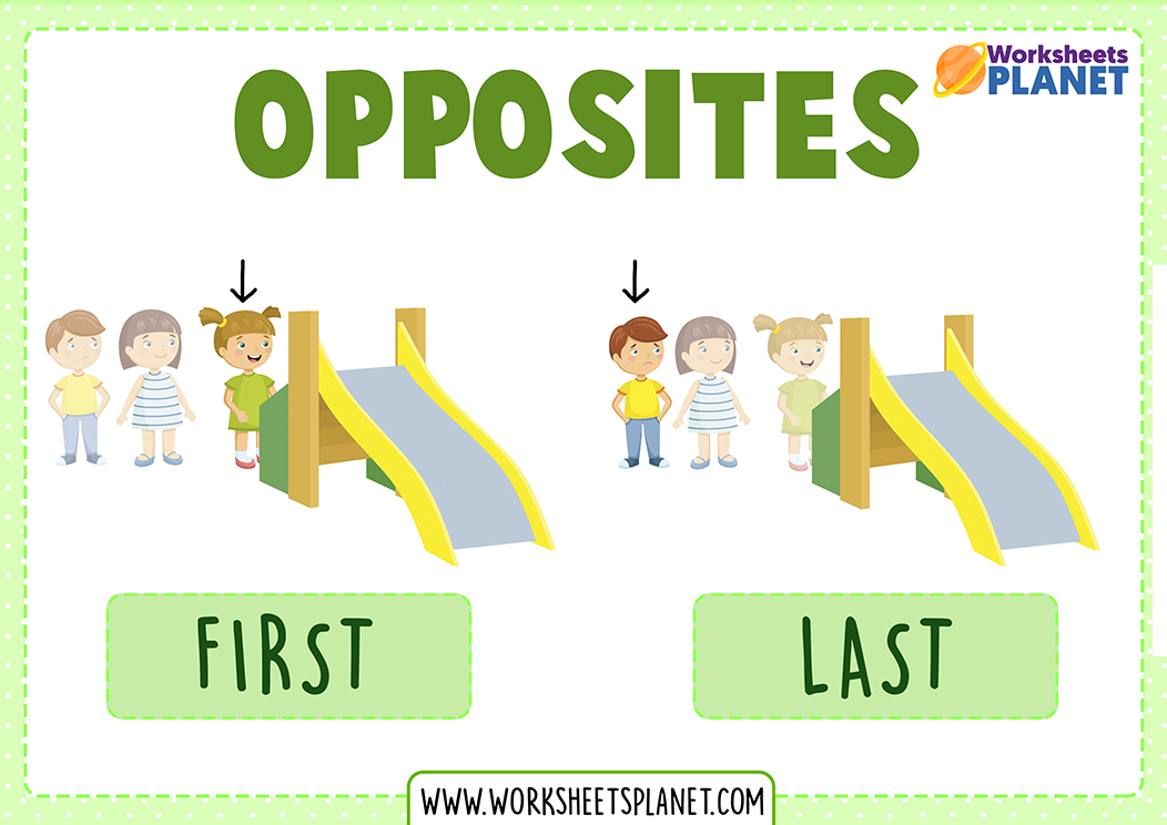 Opposite wordcard for first and last Royalty Free Vector