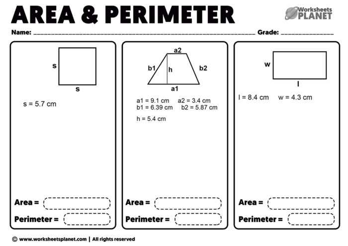 Areas And Perimeters Worksheet