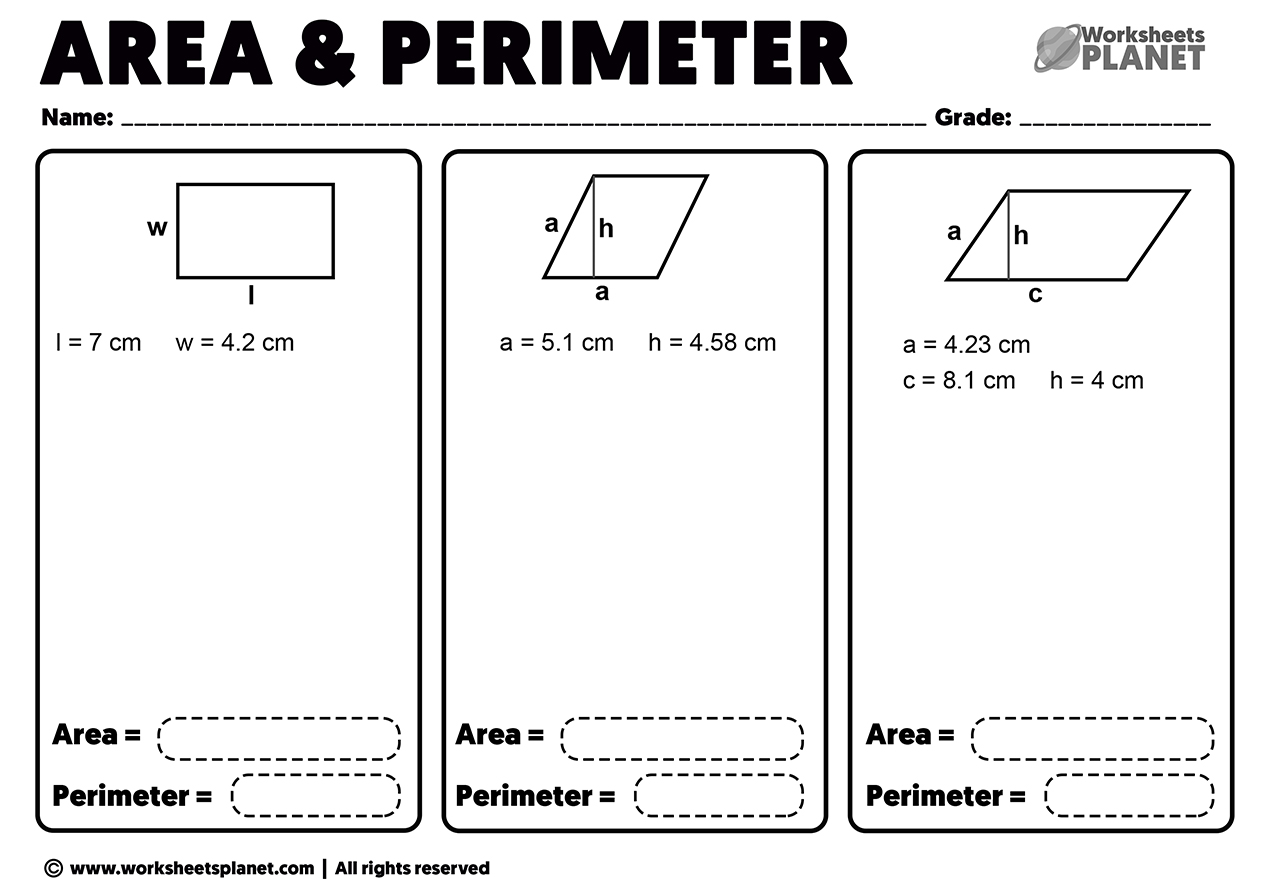 Printable Area And Perimeter Problems