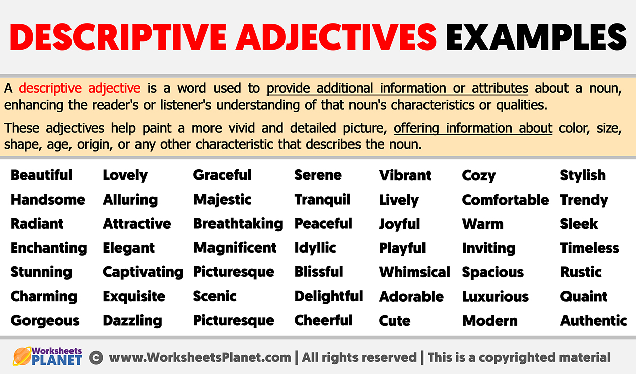Descriptive Adjectives Examples