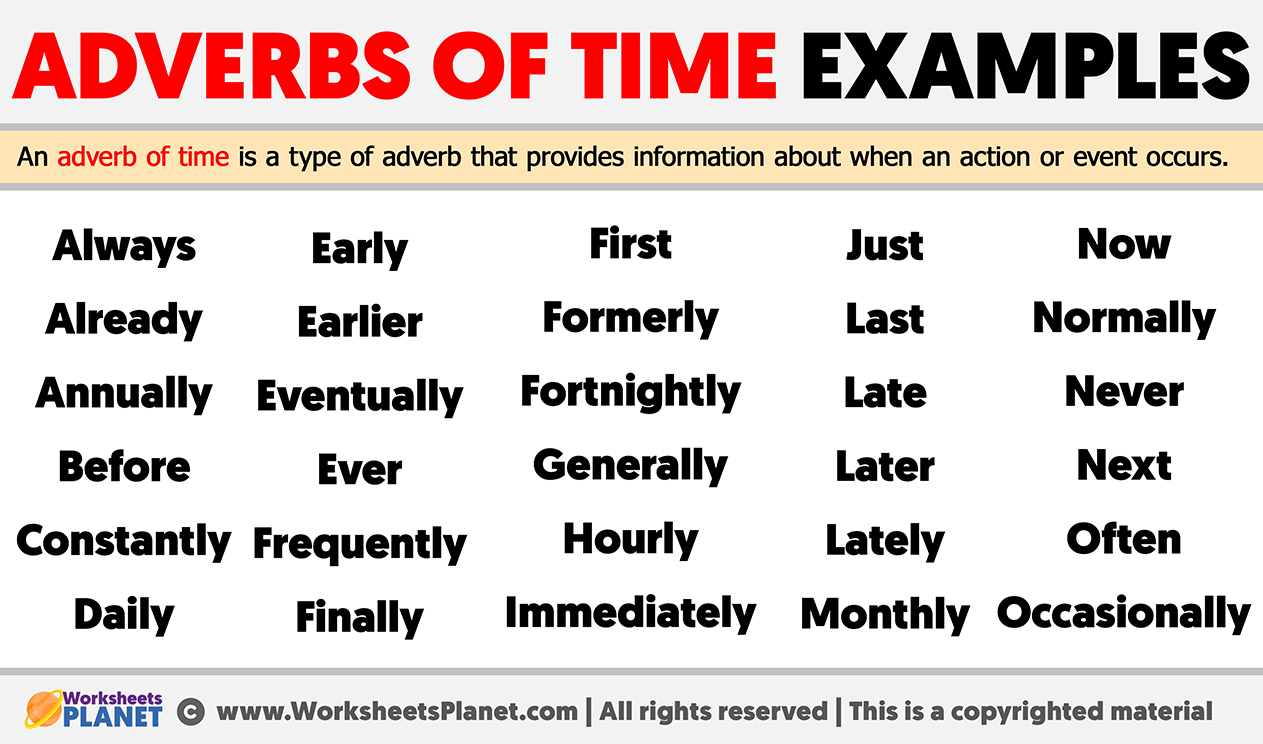 Adverbs Of Time Examples