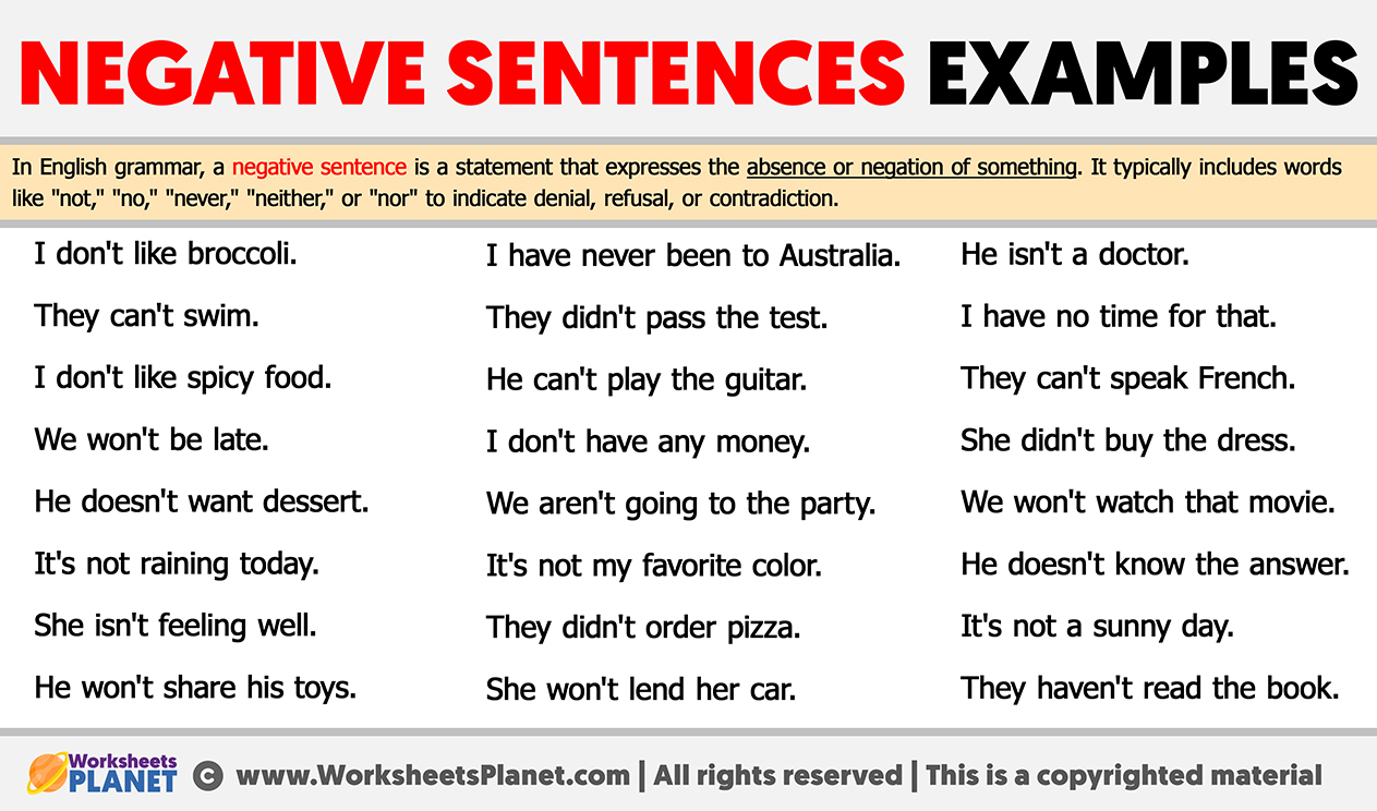 Negative Sentences Examples