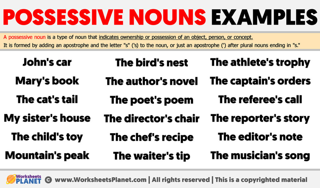 possessive case of nouns examples