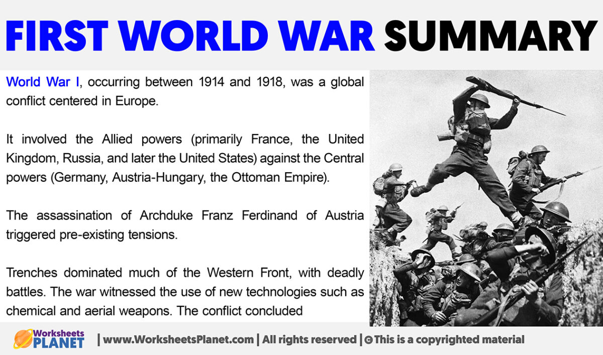 First World War Summary - Worksheets Planet