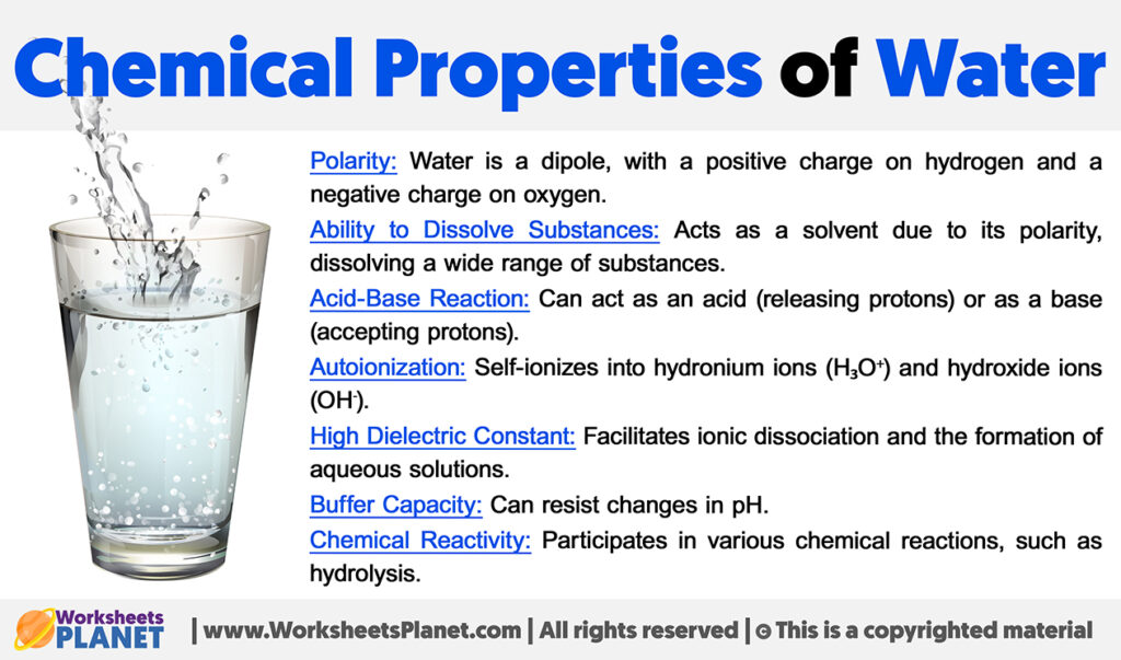 List 4 Chemical Properties Of Water