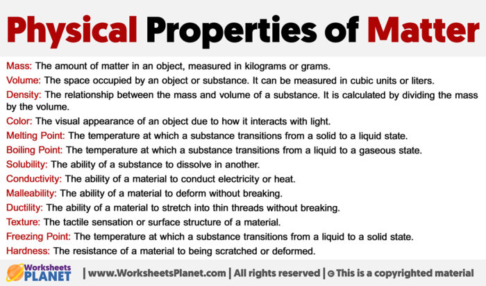 Physical Properties Of Matter - Worksheets Planet