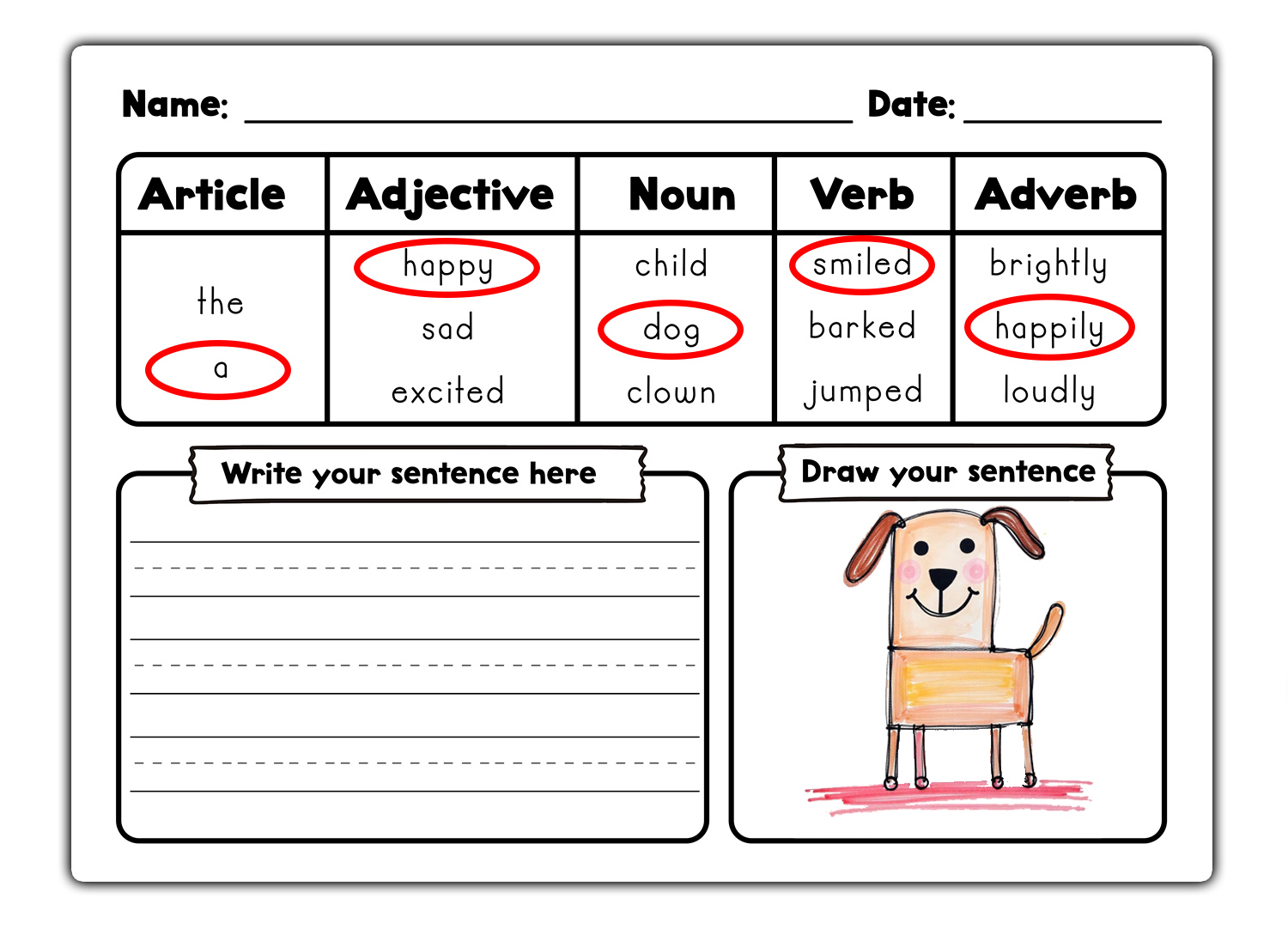 Writing Sentences Activity